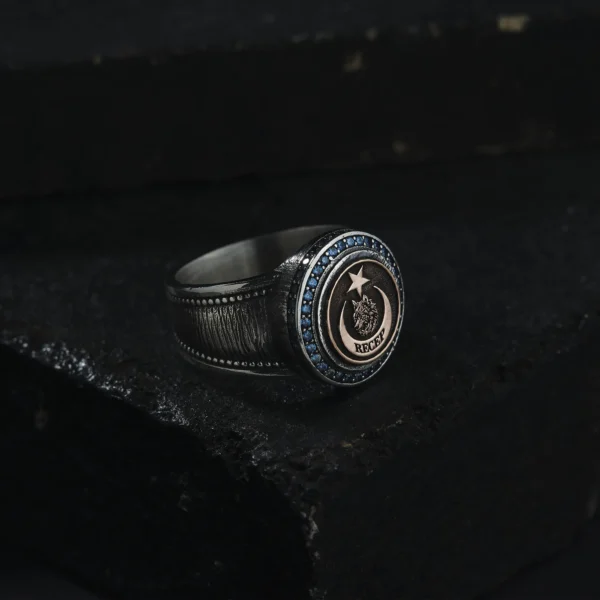 Ay Yıldızlı Kurtlu Gümüş Yüzük