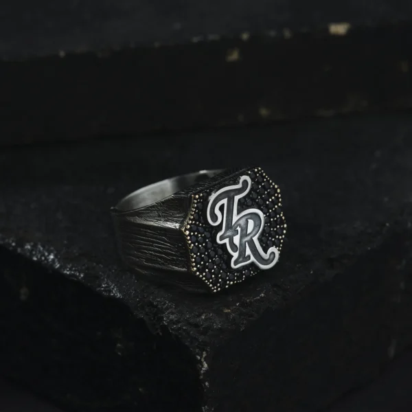 Harfli Taşlı Gümüş Yüzük